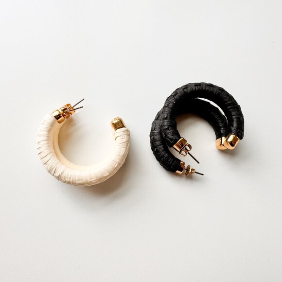 J. Crew Raffia Wrapped Hoop Earrings (Set of 2) - Picture 1 of 9